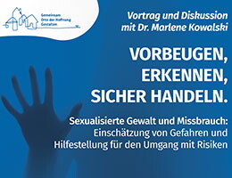 Plakat für einen Vortrag mit Dr. Marlene Kowalski zum Thema „Prävention sexualisierter Gewalt“.