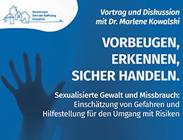 Plakat für einen Vortrag mit Dr. Marlene Kowalski zum Thema „Prävention sexualisierter Gewalt“.